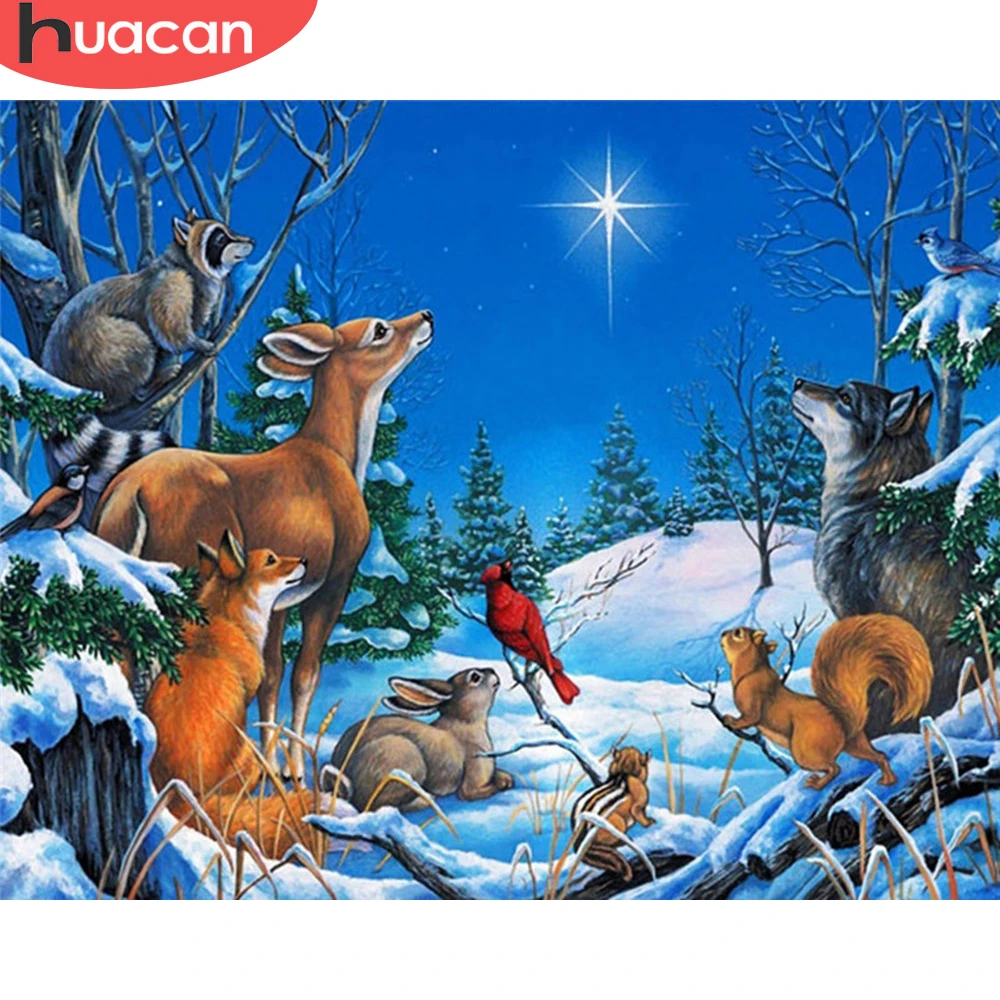 

HUACAN Picture By Number Deer Animal Kits Home Decoration Painting By Number Winter Snow Drawing On Canvas HandPainted Art Gift