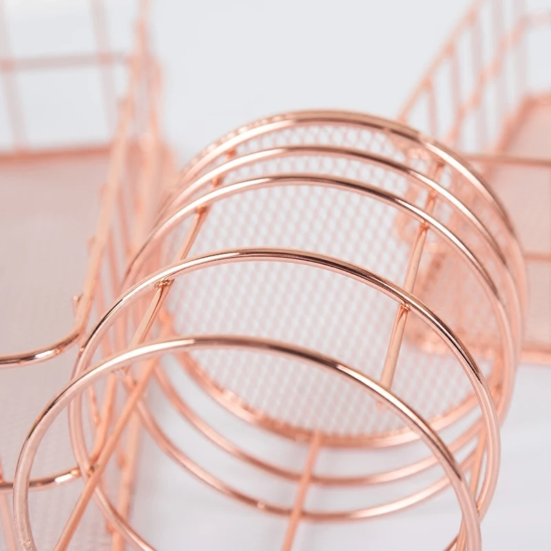 Металлические настольные корзины для хранения цвета розового золота органайзер