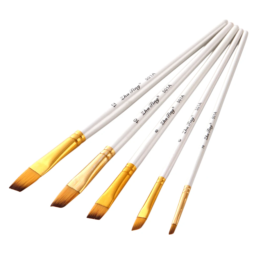

Набор кистей для рисования, набор из 5 плоских угловых кистей для маслом, акварелью, акрилом, ручной работы, ногтей, рисования лица