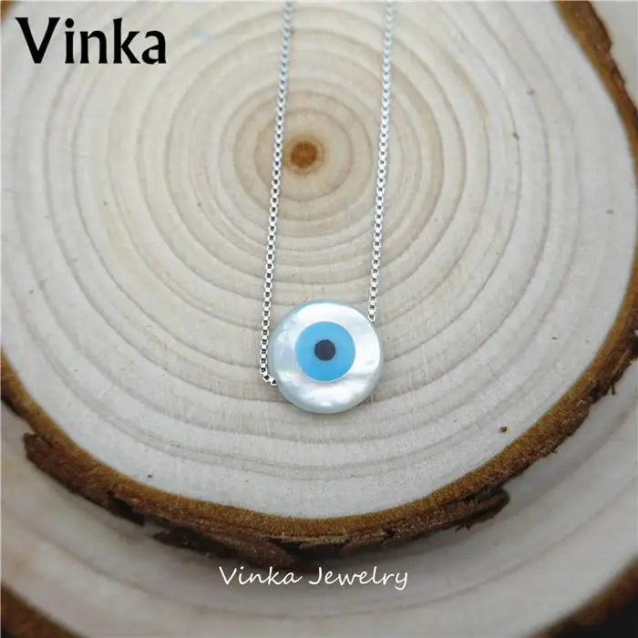 Round silver chain Высокое Качество Маркиза/синий круглый/Хамса/Крест/бабочка синий глаз Швабра оболочки с стерлингового серебра 925 ювелирные изделия кулон ожерелье - Окраска металла: Round silver chain