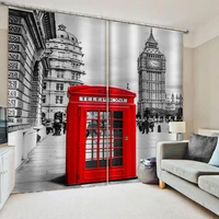 modern london curtains telephone booth traditional local cultural icon england uk retro living room bedroom window drapes