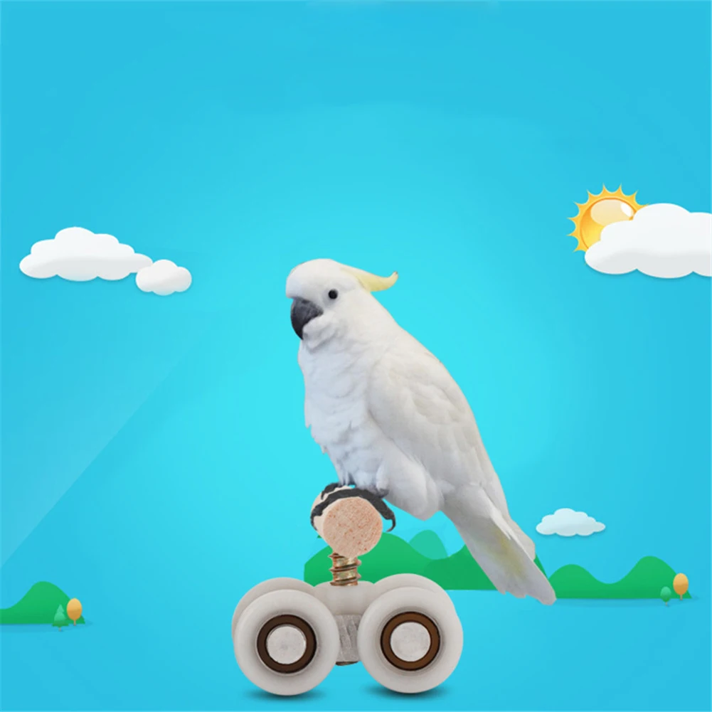 

Small Skateboard Parrot Interactive Training Toys Pet Cockatiel Bird Supply Bird Roller Skates Pulley Natural Wooden Parrots Toy