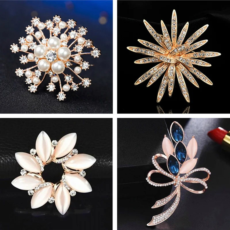 

Flower Brooch Imitated Pearl Flora Pin Crystal Rhinestones Brooches Pins For Women Wedding Bouquets Party Jewelry Corsage Gifts