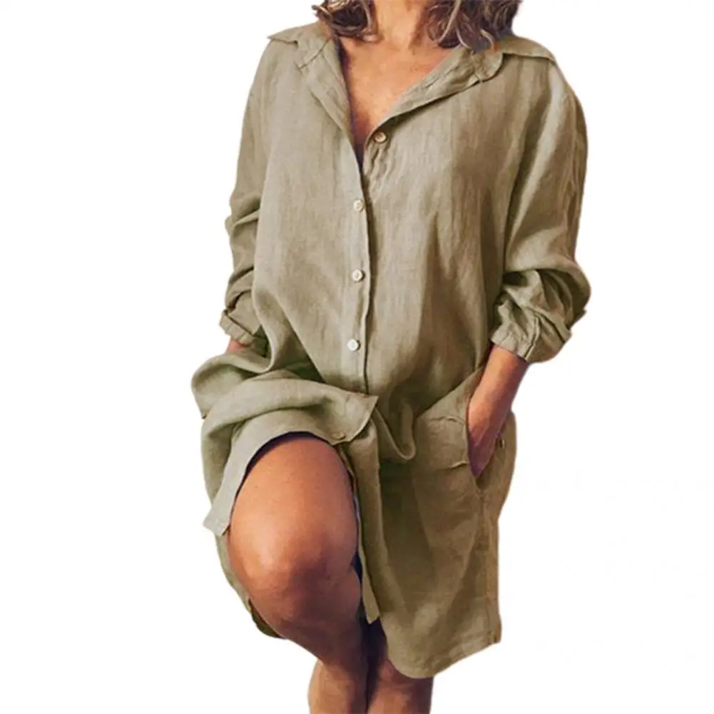 

Lapel Sweat Absorbing Mid-Length Long Sleeve Long Shirt for Daily Life
