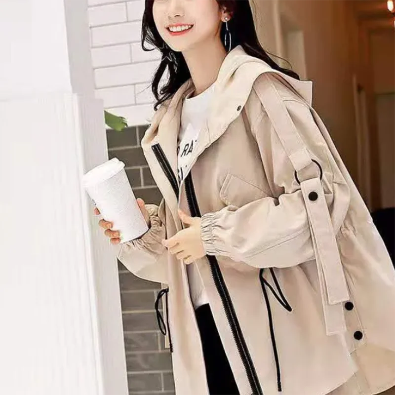 

Workwear windbreaker women's mid-length 2021 new Hong Kong style loose coat