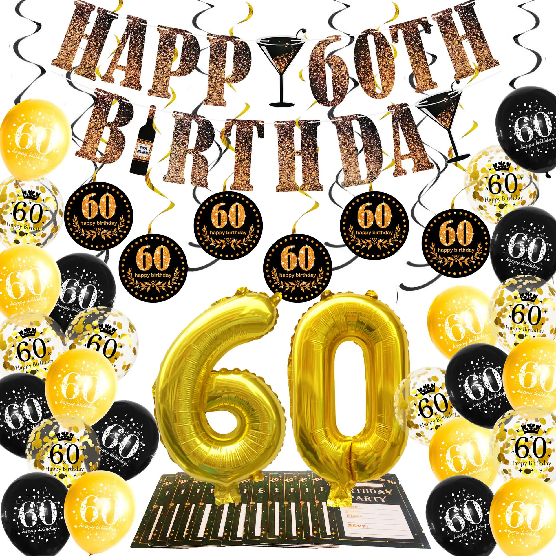 Декорации с днем рождения черные золотые шары баннер на день для малышей Пижама