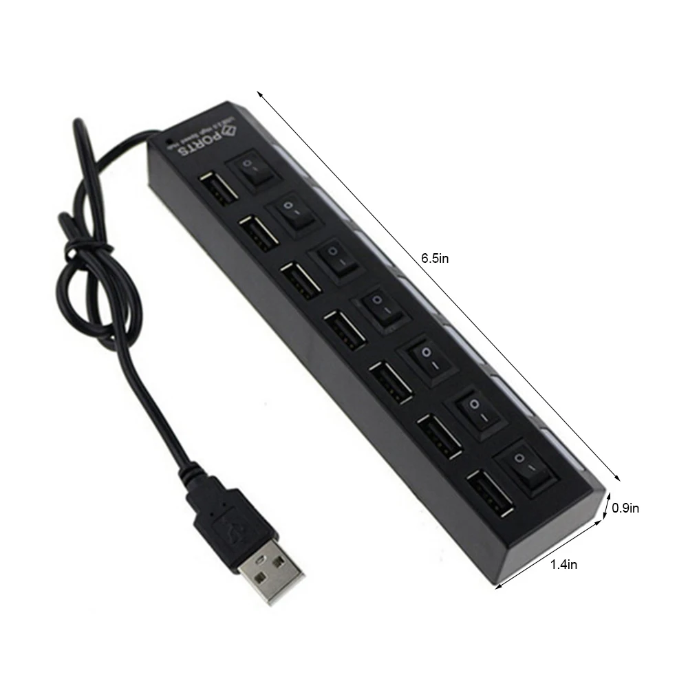 

WL17001 Hub 7 Ports Extension LED Display USB2.0 Splitter with Switch High Speed Hub Power Adapter for Phone Laptop Computer