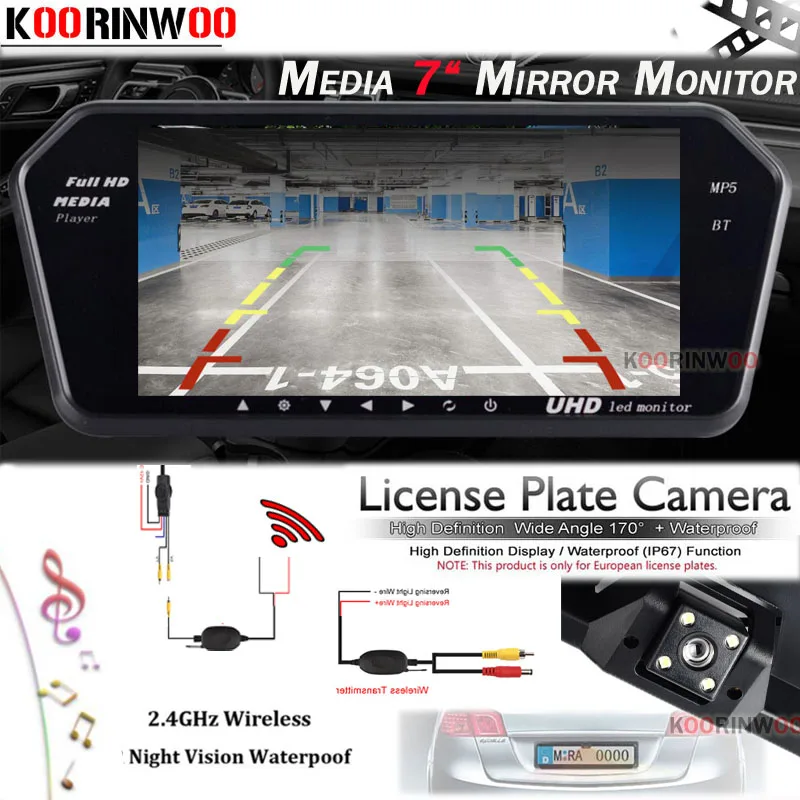 

Автомобильный монитор Koorinwoo, HD мультимедийный монитор заднего вида с Bluetooth MP5 FM, Автомобильная камера заднего вида, парковочный детектор в ра...