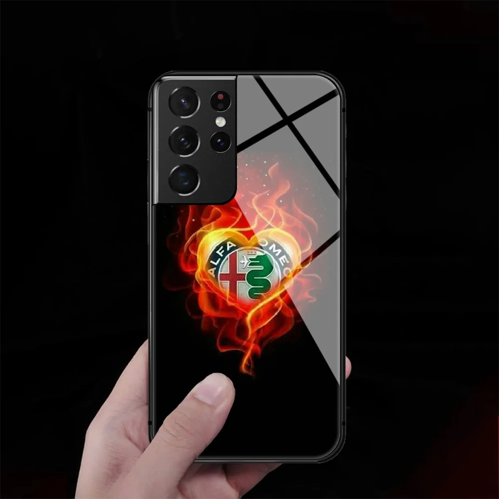 

Alfa Romeo Car Tempered Glass Phone Case Cover For Samsung Galaxy S Note 8 9 10 20 21 E FE Plus Uitra Soft Silicone Cover Pretty