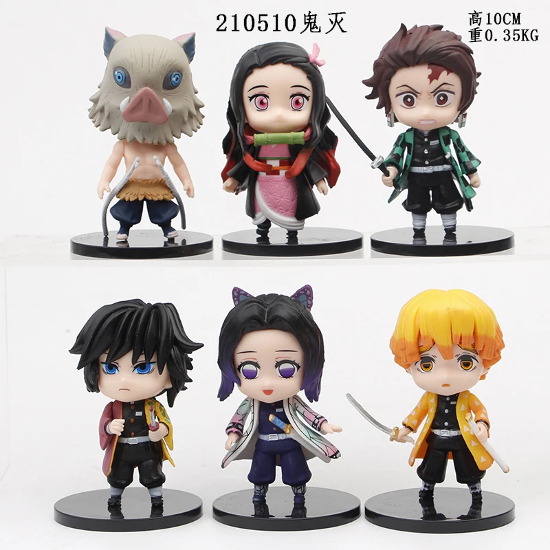 

6pcs/1lot Demon Slayer Kamado Tanjirou Nezuko Hashibira Inosuke Kochou Shinobu 10cm Action Figures Toys Brinquedo Toy