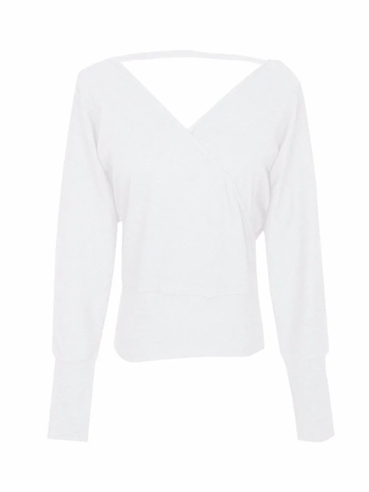 

Oyoo White Ribbed Long Sleeve Sports Shirt Gym Sweater Breathable Running Workout Tops Yoga Clothes Slouchy Sweatshirt Yoga Top