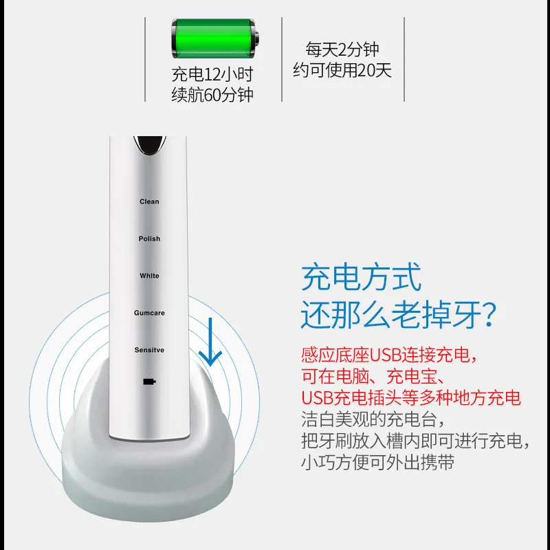 Ultrasonic Electric Toothbrush Sonic with 4 Tips Cleaning Advanced Safeguard IPX7 Waterproof Oral Health Care | Бытовая техника