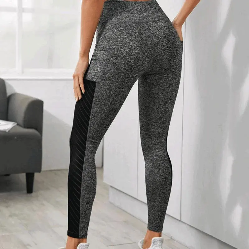 

4 Way Stretch Yoga Pants Mesh Yarn Breathable Pockets Gym Fitness Butt Lifting Solid Color High Waist Women Leggings Tights
