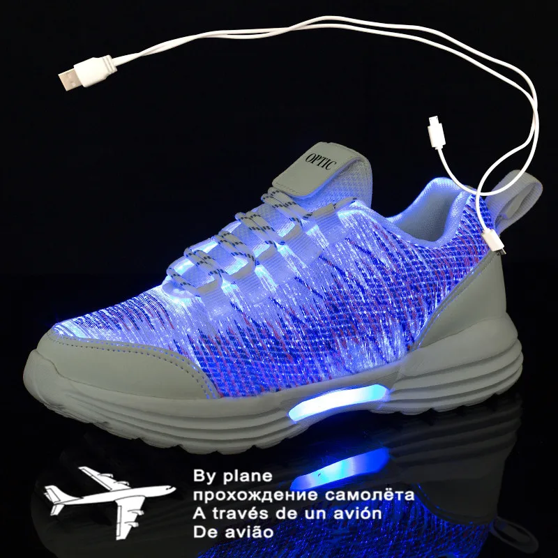 

UncleJerry Size 35-46 New Summer Led Fiber Optic Shoes for girls boys men women USB Recharge glowing Sneakers Man light up shoes