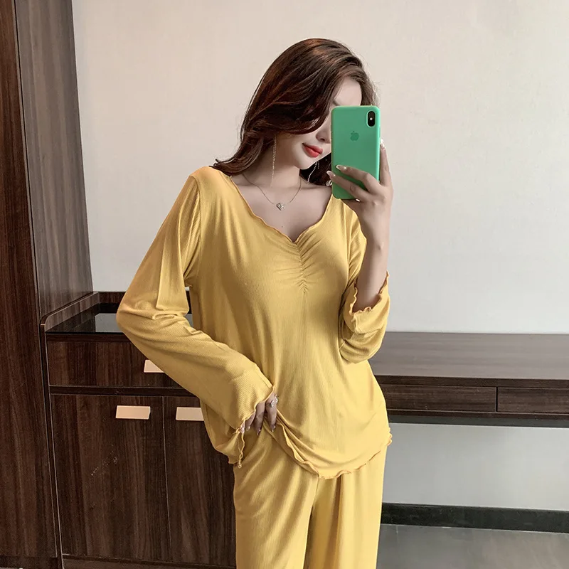 Modal Pajamas Women's Spring Thin Long Sleeve Nightwear 2021 New Summer Air Conditioning Clothing 2Pcs Sets Homewear Sleepwear