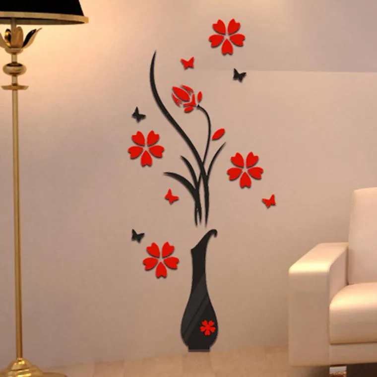 

Arcylic 3d Wall Stickers Decal Home Decor Diy Vase Flower Tree Crystal Wall Stickers Decal Home Decors Naklejki Sticke Adesivo