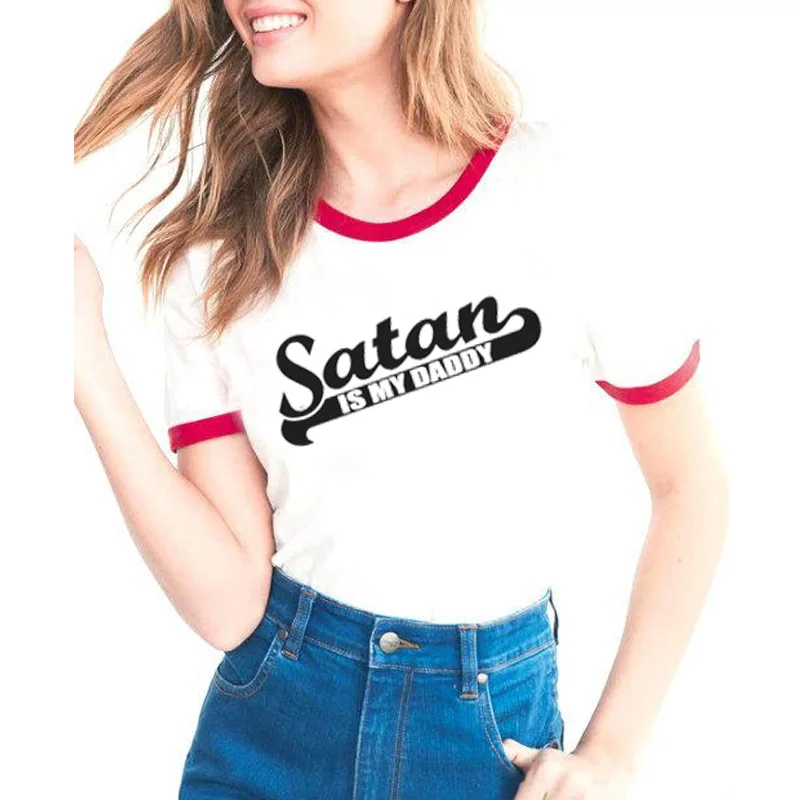Футболка сатана Is My Sugar Daddy забавная уличная одежда хипстерские тройники женская