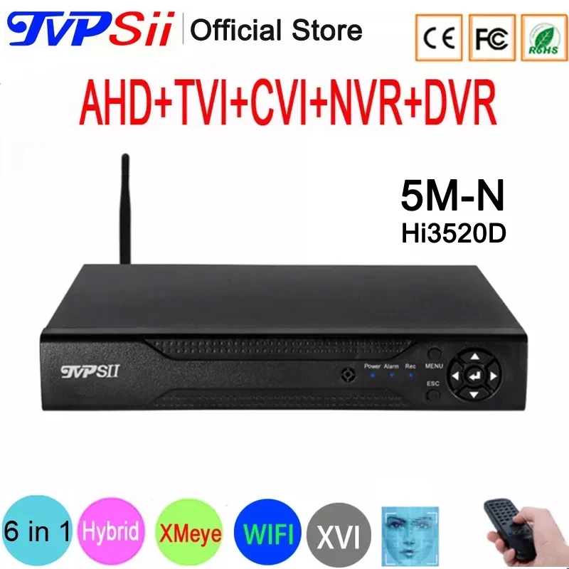 

5mp CCTV Camera H.265+ XMeye Audio Face Detection 5M-N 8CH 8 Channel 6 in 1 Hybrid Wifi Onvif NVR TVI CVI AHD DVR System