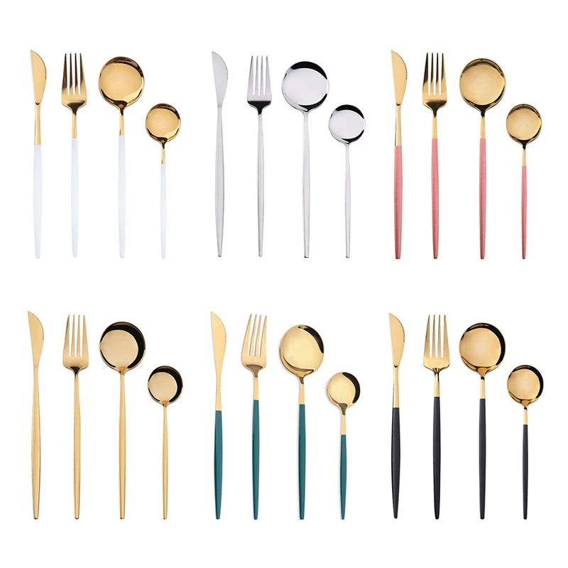 

4Pcs Gold Silver Cutlery Set Stainless Steel Dinnerware Silverware Flatware Set Dinner Knife Fork Spoon Set