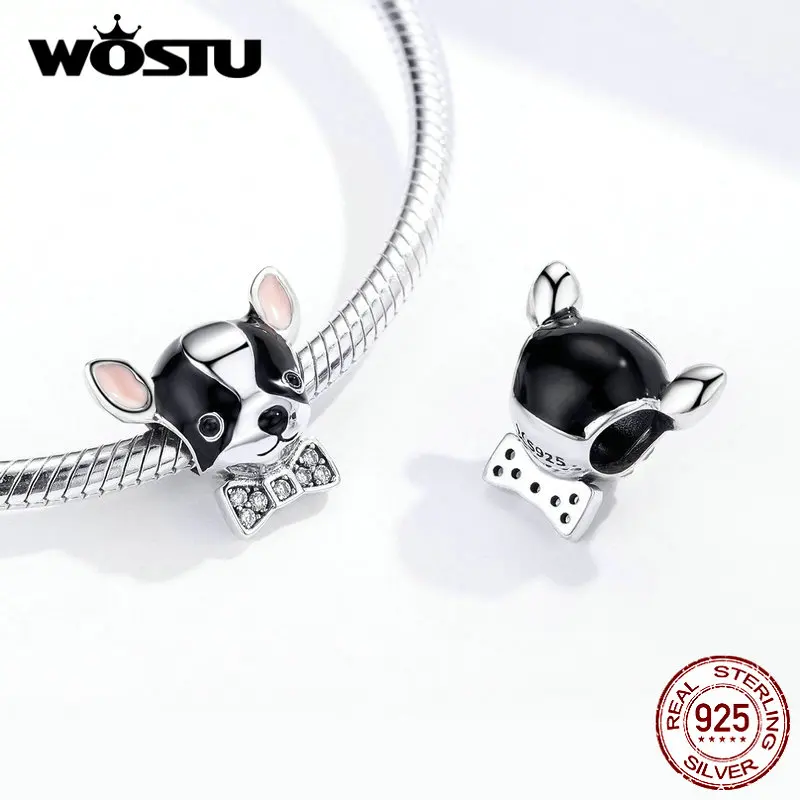 WOSTU, настоящее 925 пробы, серебро, чихуахуа, милая собака, бусины, подвески в виде животных, подходят к оригинальному браслету, серебро 925, ювелирные изделия BKC1310