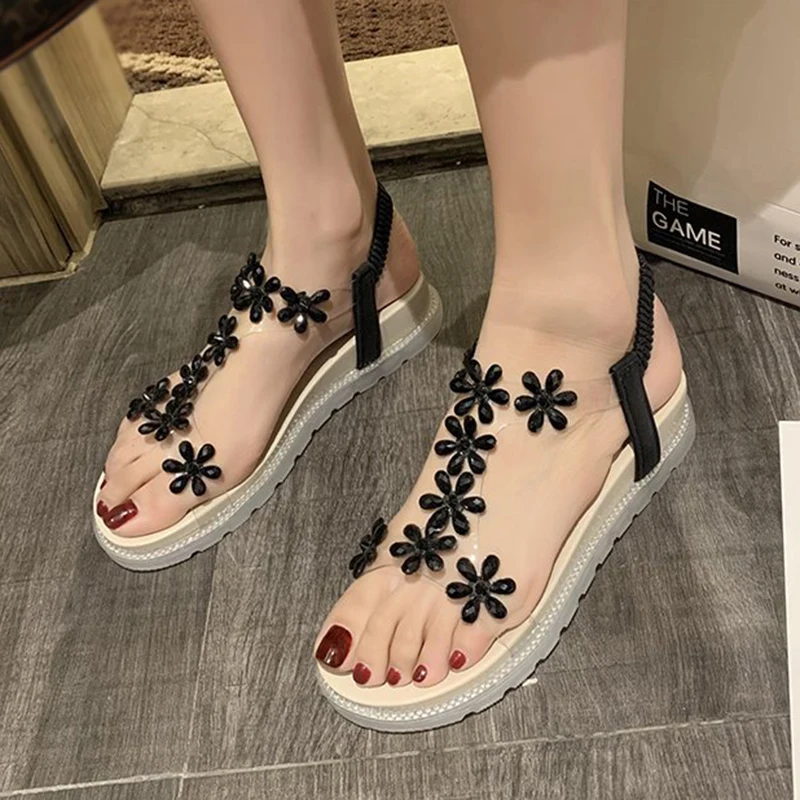 

IF IFOND Transparent PVC Crystal Flower Sandals Women Summer Ankle Strap Platform Casual Shoes Woman Plus Size Sandalias Mujer