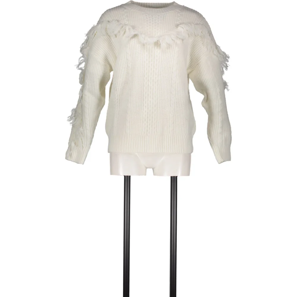 Женский свитер с круглым вырезом белый пуловер длинным рукавом в стиле пэчворк