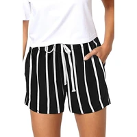 womens shorts fashion drawstring comfy casual stripe print elastic waist pockets short casual plus size elegant shorts mujer