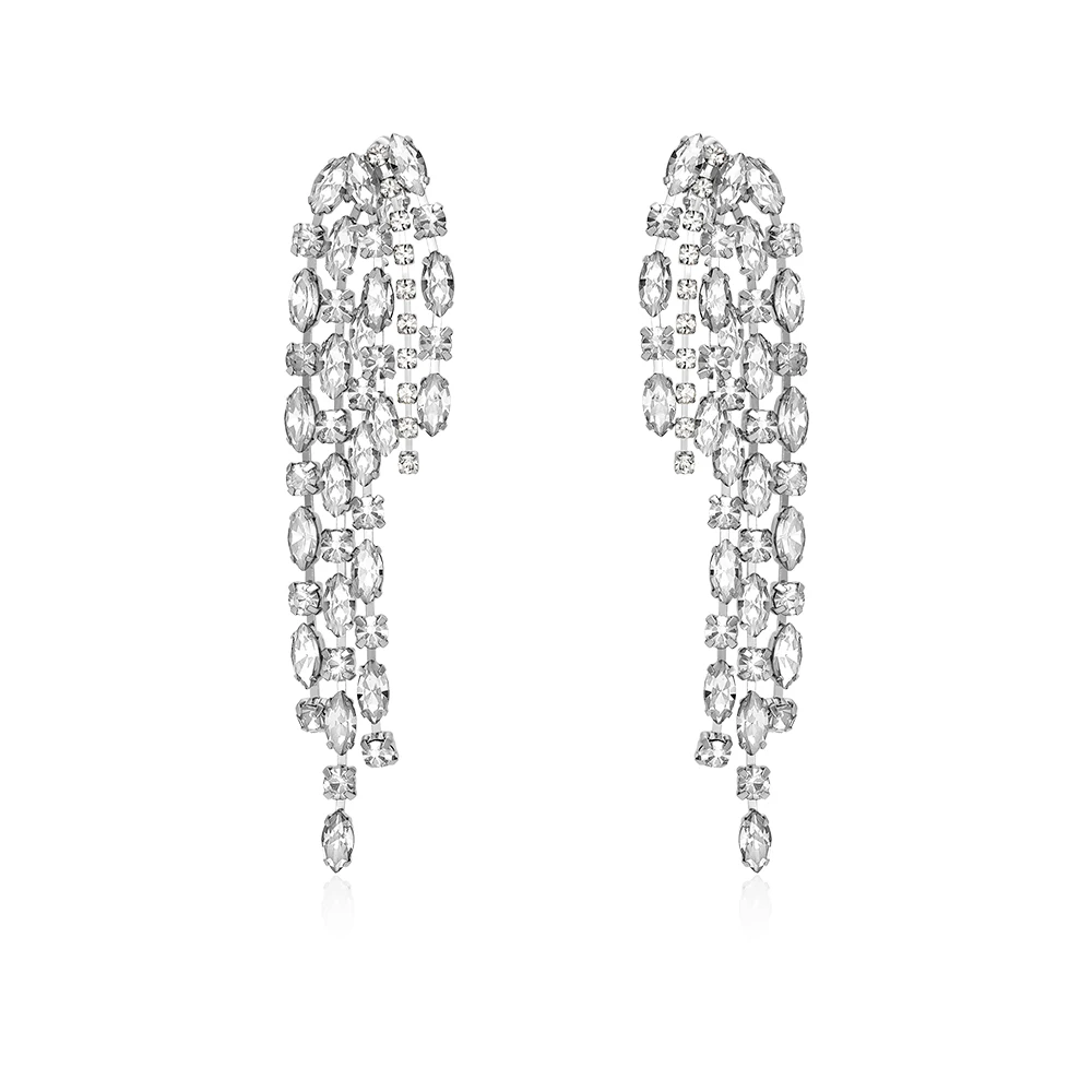 

High-level dynamic diamond chain long earrings fashion temperament show face thin earrings 925 silver studs