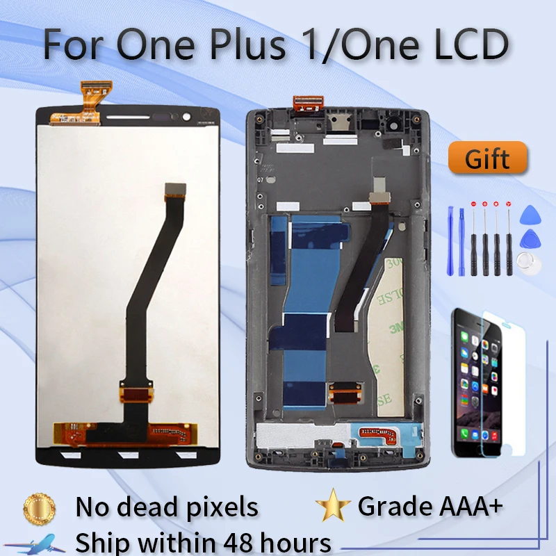 Для OnePlus One / 1 Оригинальный ЖК-экран в сборе и передний Чехол черный Бесплатные