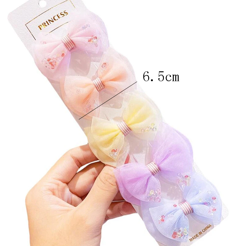 

5PCS/set Solid Mesh Bowknot With Metal Clip Sweet Gift Hairgrips For Girl Children Cute Small Hairpins Kids Hair Accessories