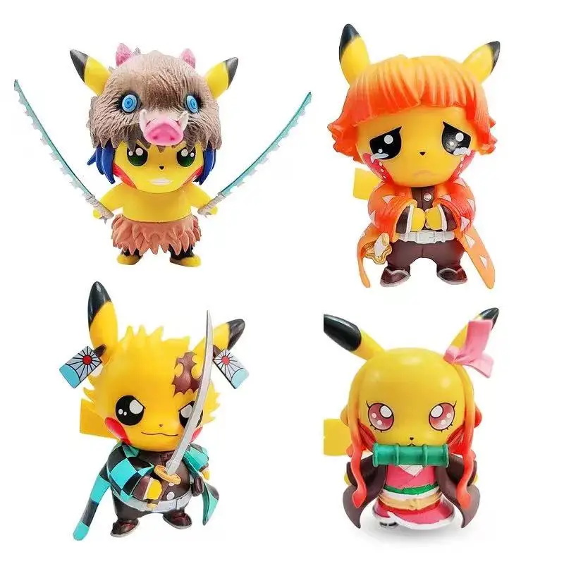 

PVC 10cm Pokemon Cosplay Demon Slayer Anime Figure Pikachu Hashibira Inosuke Agatsuma Zenitsu Kawaii Children Toy Christmas Gift