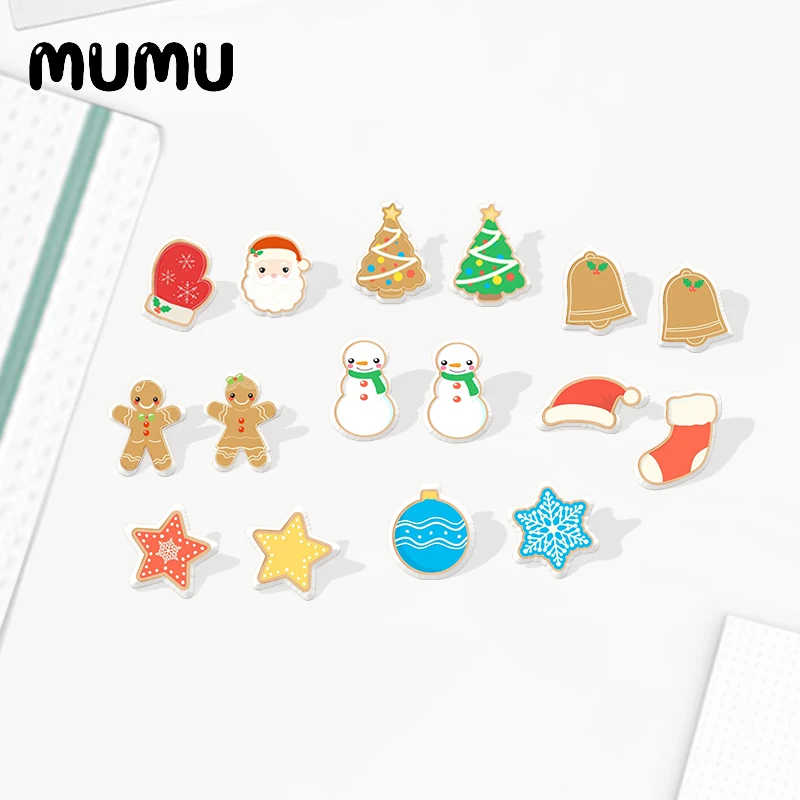 

2020 Новый Счастливого Рождества Санта серьги-гвоздики в форме Конфета-Снежинка акриловые серьги ручной работы из эпоксидной смолы напечата...