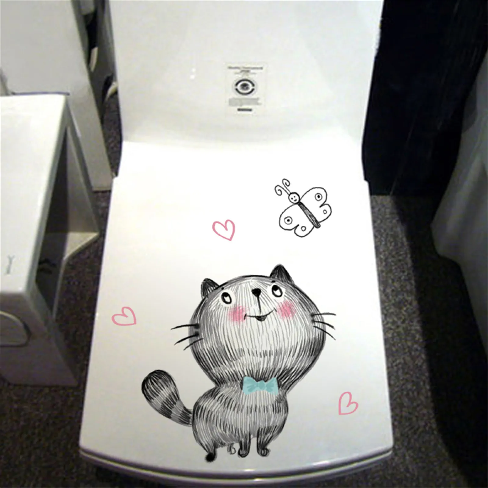 Наклейка на унитаз с милым котом домашнее украшение сделай сам забавные