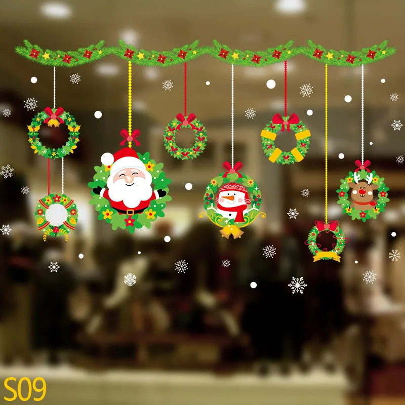 S09 Merry Christmas Snowflake Window Sticker Frozen Party Winter Wall Stickers DIY Happy New Year Xmas Decor Shop Window Ornaments - Color: S09