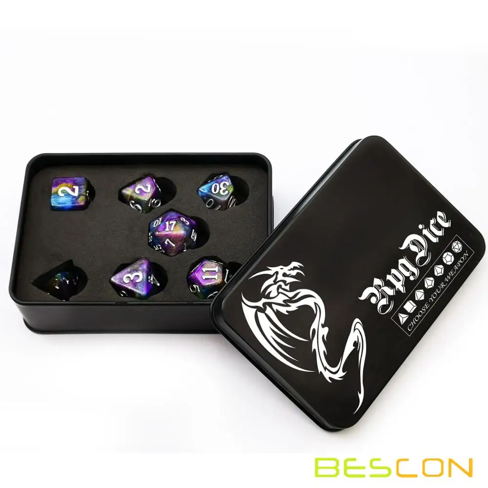 Milky Way Tinbox Bescon Звездная ночь игральные кости набор серии, 7 шт. многогранные РПГ кости набор Млечный путь, полночь, сумерки - Цвет: Milky Way Tinbox