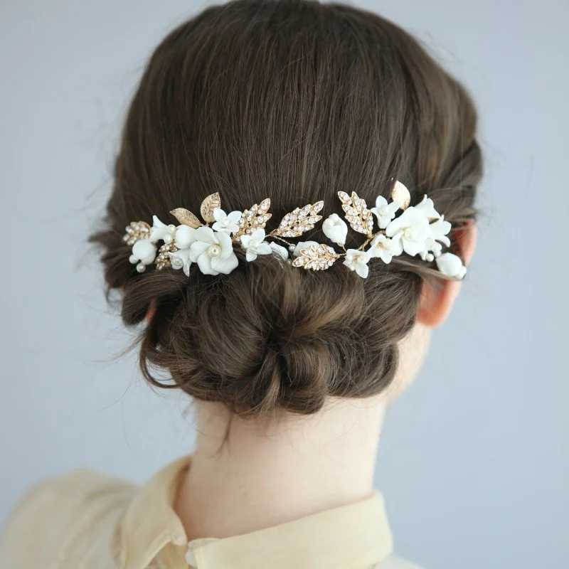 Лидер продаж свадебные украшения для волос с керамическим цветком 6 шт./компл. Ins