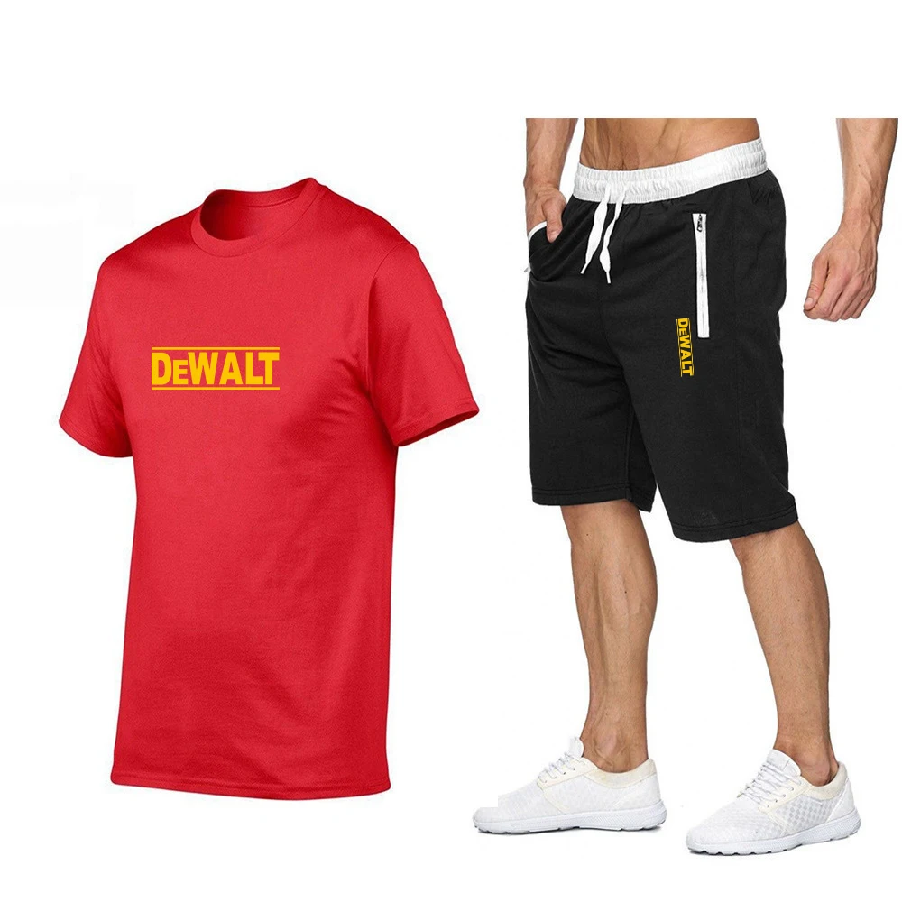 

2021 popular DeWalt printed letters clean cotton men's shirt + shorts set high quality clean cotton T-shirt