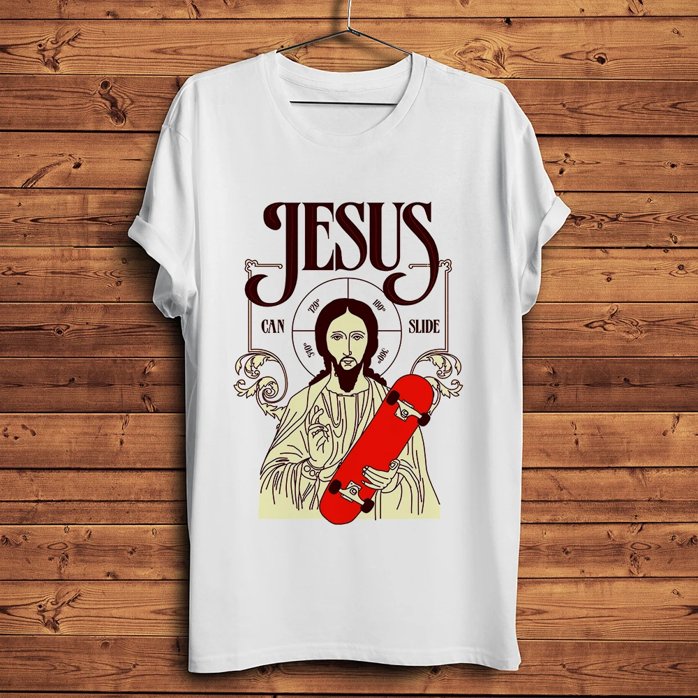 

Jesus can slide any direction funny t-shirt homme summer short sleeve t shirt men white casual tshirt unisex hipster streetwear