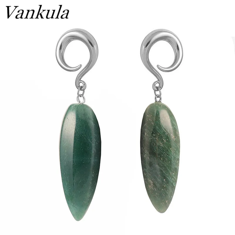 Vankula 2 шт. 316L Нержавеющая сталь затычка для ушей туннели темно-зеленый тела пирсинг, ушные измерительные приборы с ножными креплениями Натуральный камень ухо весов