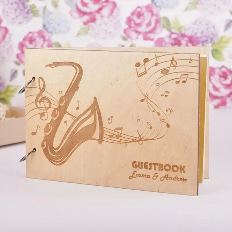 Музыкальная деревянная Свадебная Гостевая книга персонализированная на заказ