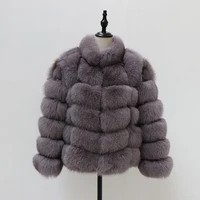 Womens high quality 100 real fur coat Natural fox fur vest Leather jacket leather coat Stand collar