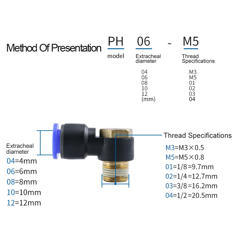 Серия PH шестиугольная воздушная пневматическая труба соединитель Мужская