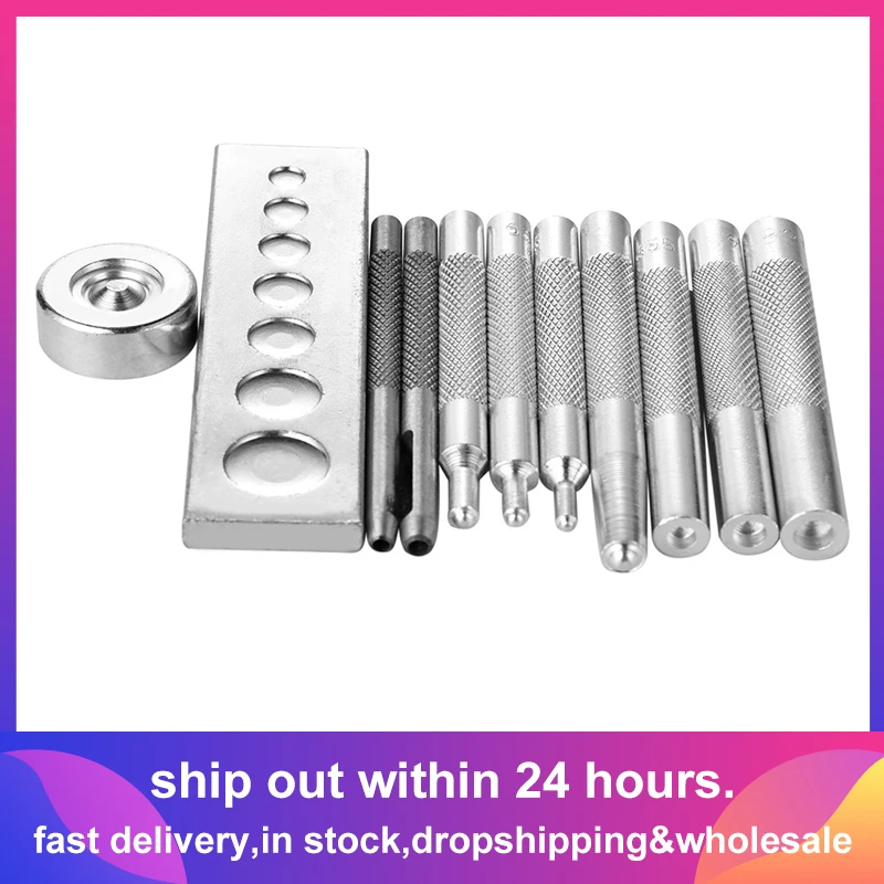 11pcs/set DIY Leather Tool Die Punch Hole Snap Rivet Button Setter Base Kit Leather Craft Sewing Tool Hole Punches Leather Punch