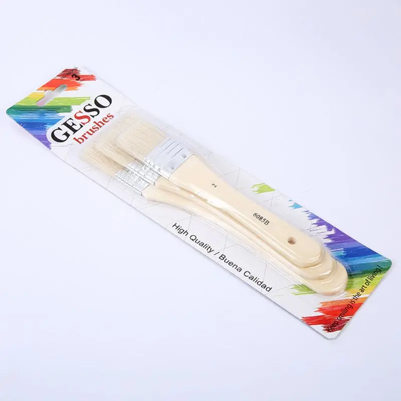 

3pcs/set Oil Painting Brush Different Size Bristle Hair Wooden Handle Kids Student Professional Art Supplies
