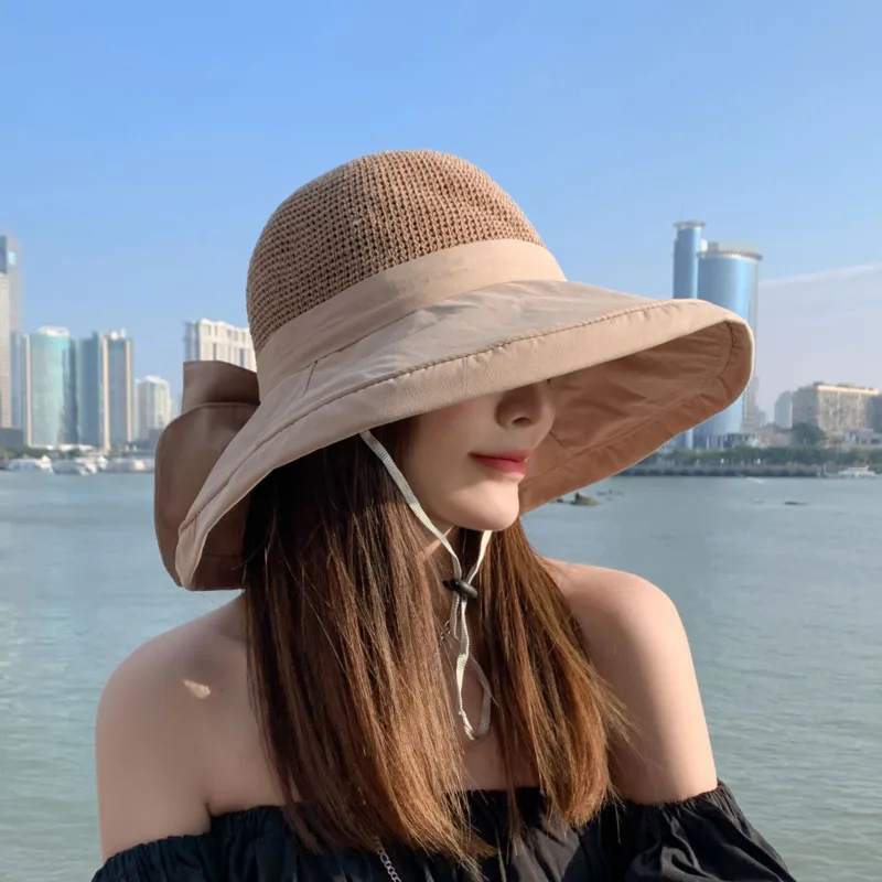 

2021 Summer Big Wide Brim Flower Sun Hat For Women Mesh UV Protection Beach Hat Female Net Foldable Sun Hats Lady's Bucket Hat