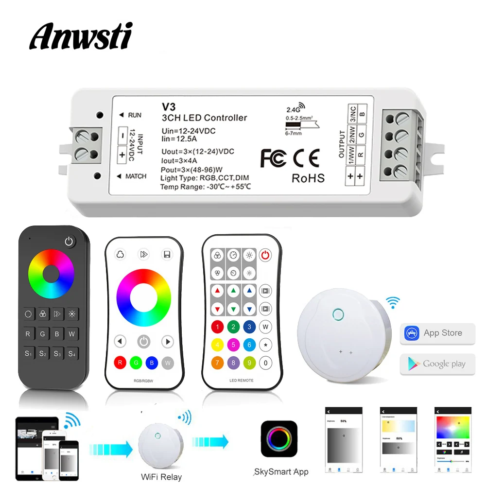 RGB светодиодный контроллер 12 В 24 DC 12A RF 2 4G беспроводной пульт дистанционного