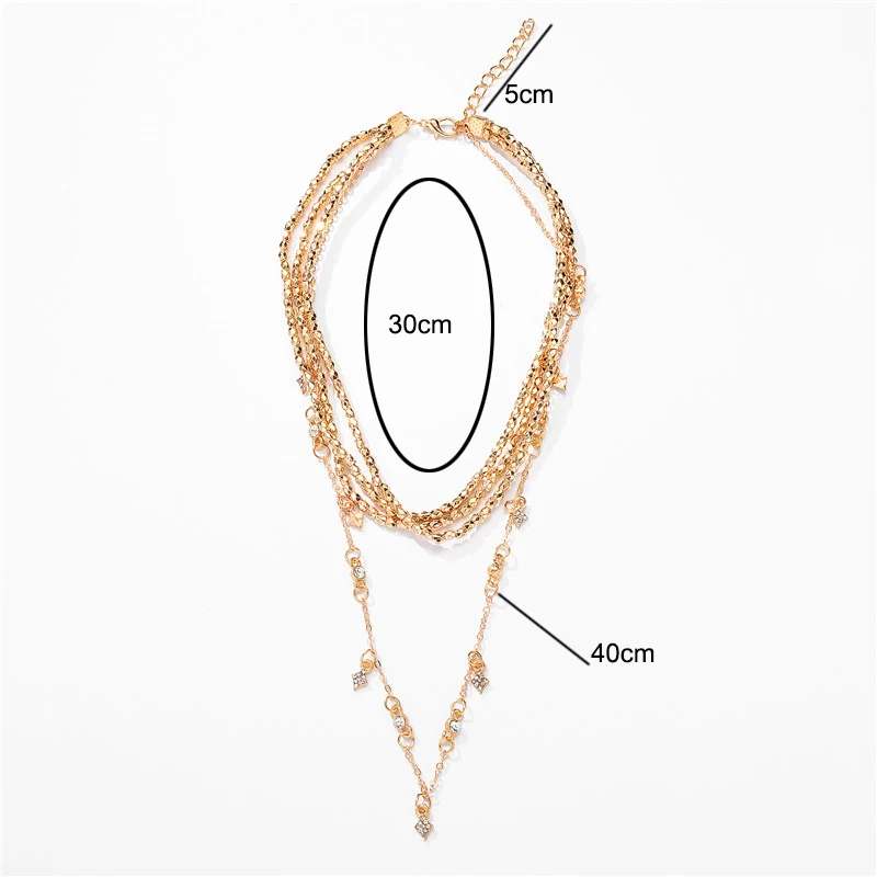 Женское многослойное колье чокер золотистого цвета с подвеской в виде звезды из