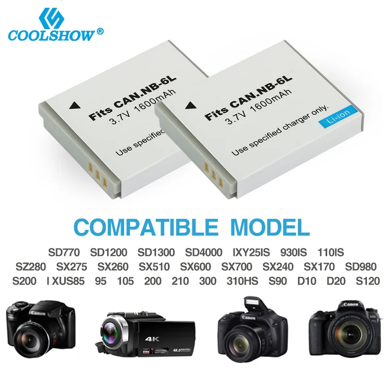 Аккумулятор для камеры NB 6L NB-6L NB6L 1600 мАч Canon Power-shot IXUS 310 SX240 SX275 SX280 SX510 SX500 HS 95 D10 D20 D30