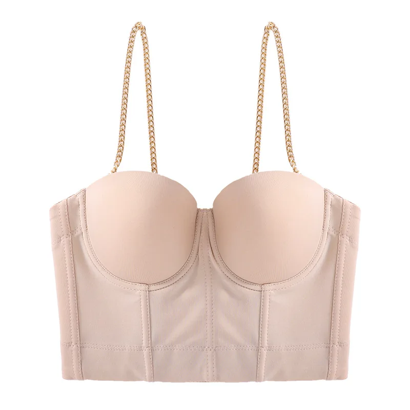 

Solid color crop top chain strap corset camisole sleeveless off shoulder tank tops women built in bra fashion Slim camis hot