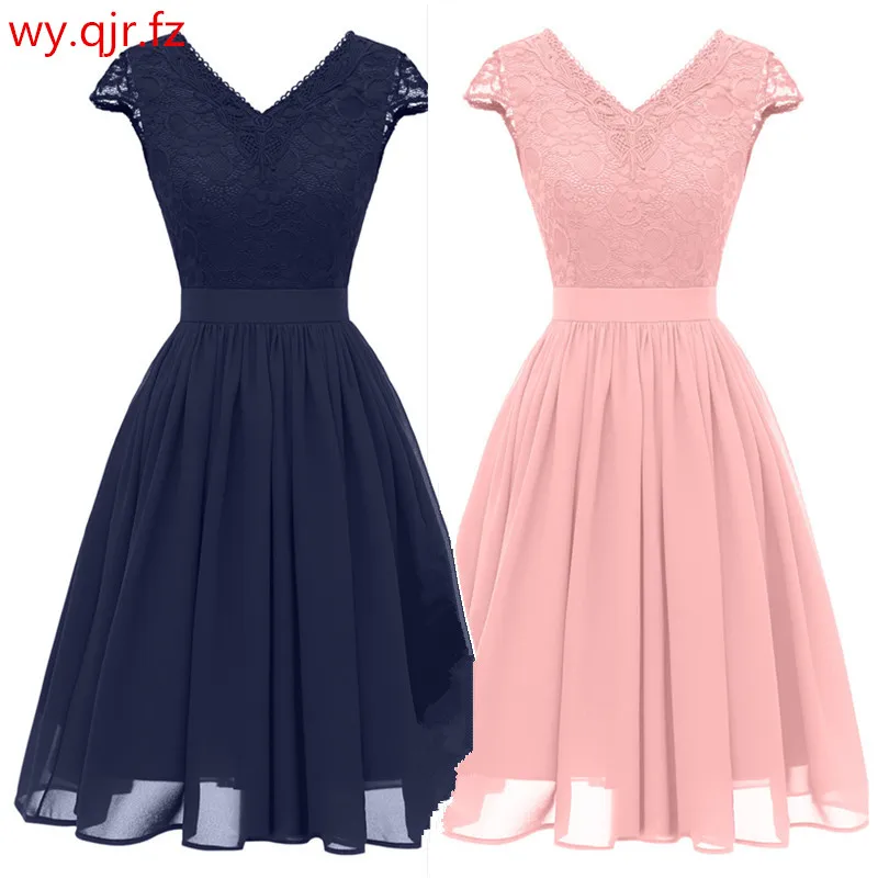 Шифоновые кружевные платья CD1646 # с V образным вырезом розовые винные красные